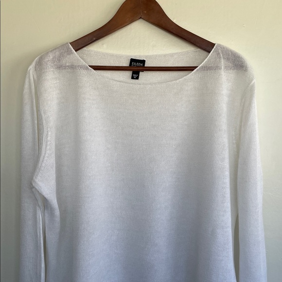 Eileen Fisher 100% Linen White Bateau Neck Sweater XL - Picture 2 of 6